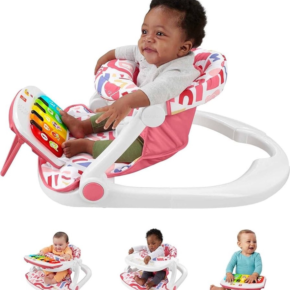 Fisher-Price Pink and White Baby Activity Walker Seat with Play Piano